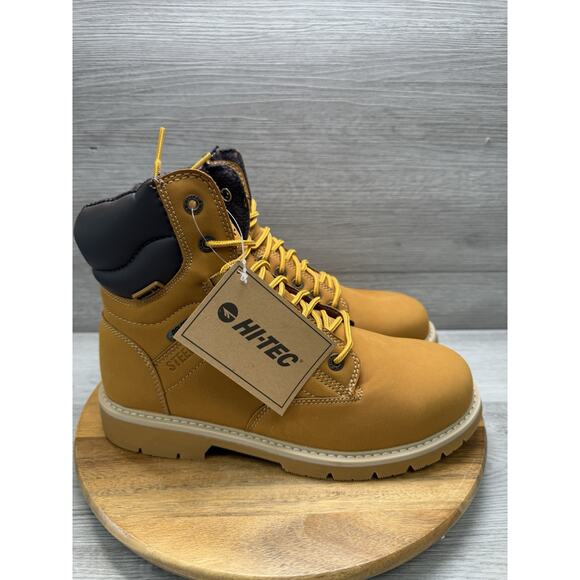 New Hi-Tec X-T Steel Toe Work Boots Mens Tan Waterproof Slip Resistant Size 11